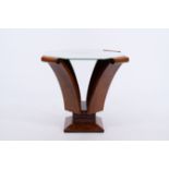 An octagonal veneered wood Art Deco side table with a mirror top, 20th C.