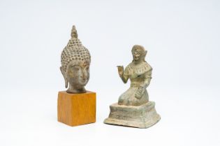 A Thai partly gilt bronze head of Buddha and an Indian figure of Vishnu, poss. 16th C. or later