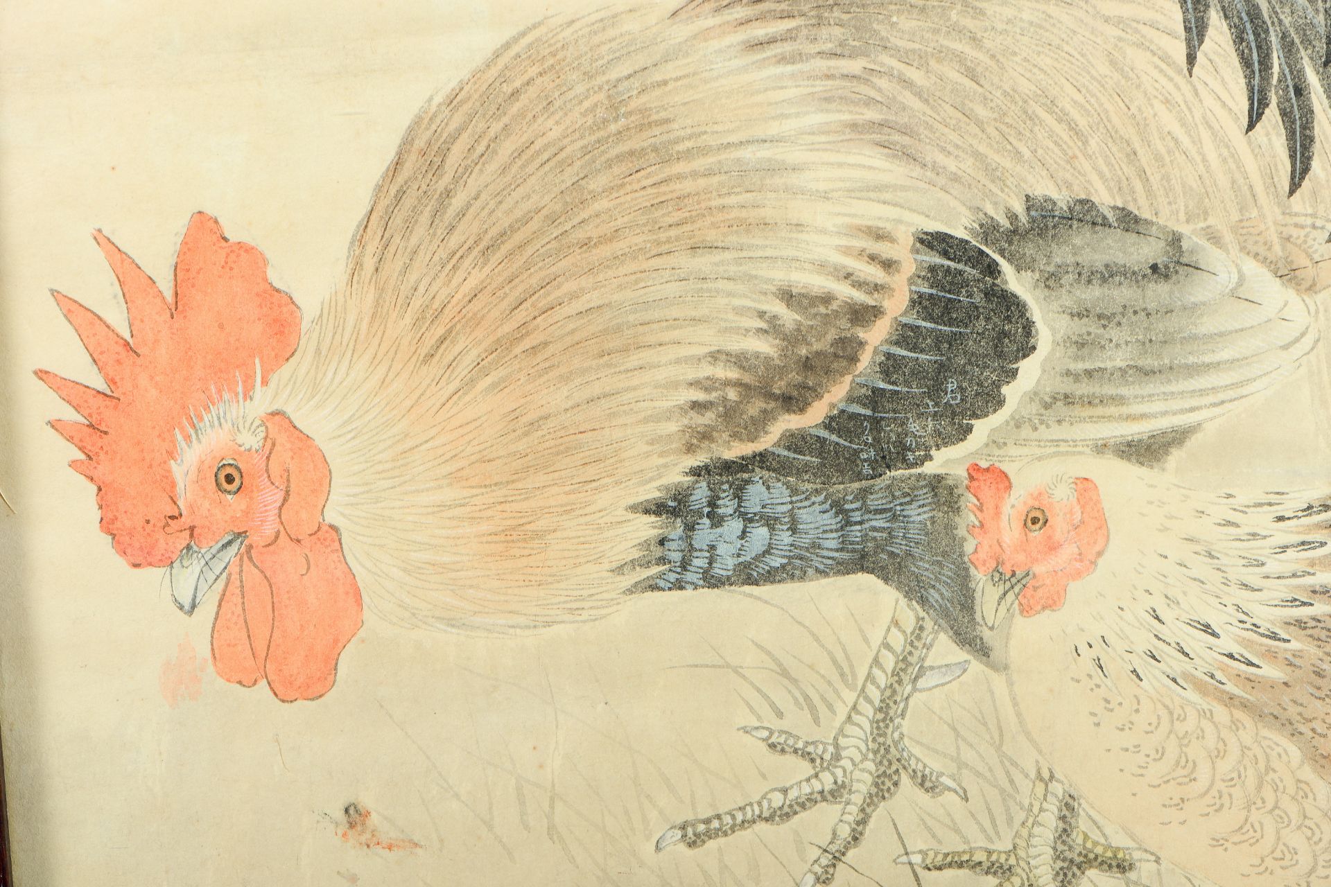 Chinese school: A rooster and a chicken, print and watercolour, 20th C. - Bild 5 aus 5