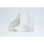 Two glass models of a rooster and a quail, marked Lalique France, 20th C.