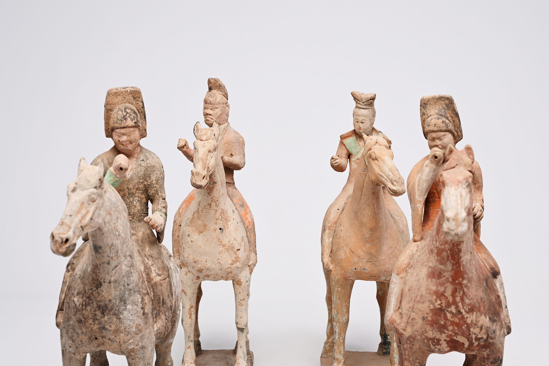 Four Chinese polychrome painted pottery equestrian figures, Tang - Image 3 of 22