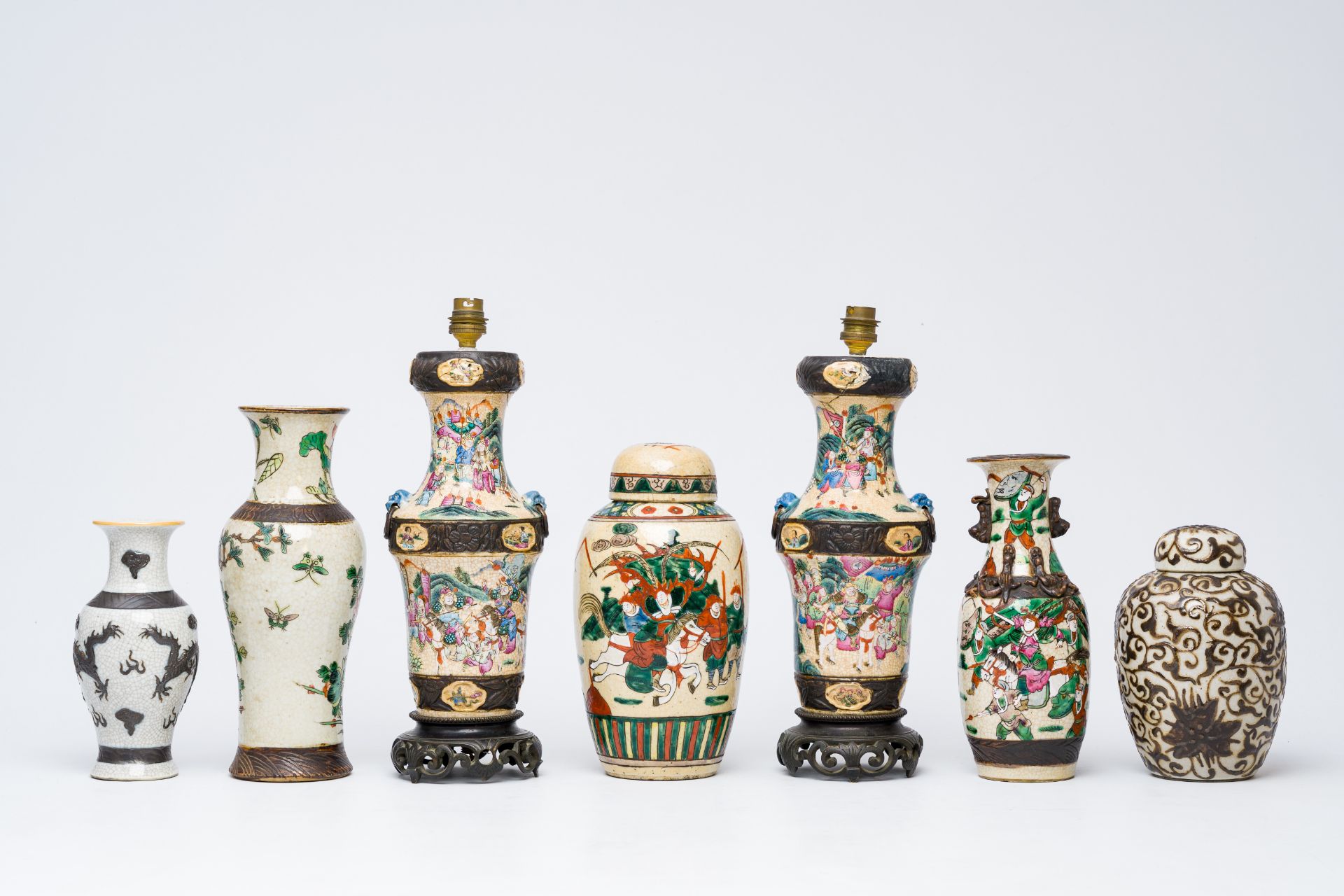 A varied collection of Chinese Nanking crackle glazed famille rose, verte, blue and white porcelain, - Image 4 of 13