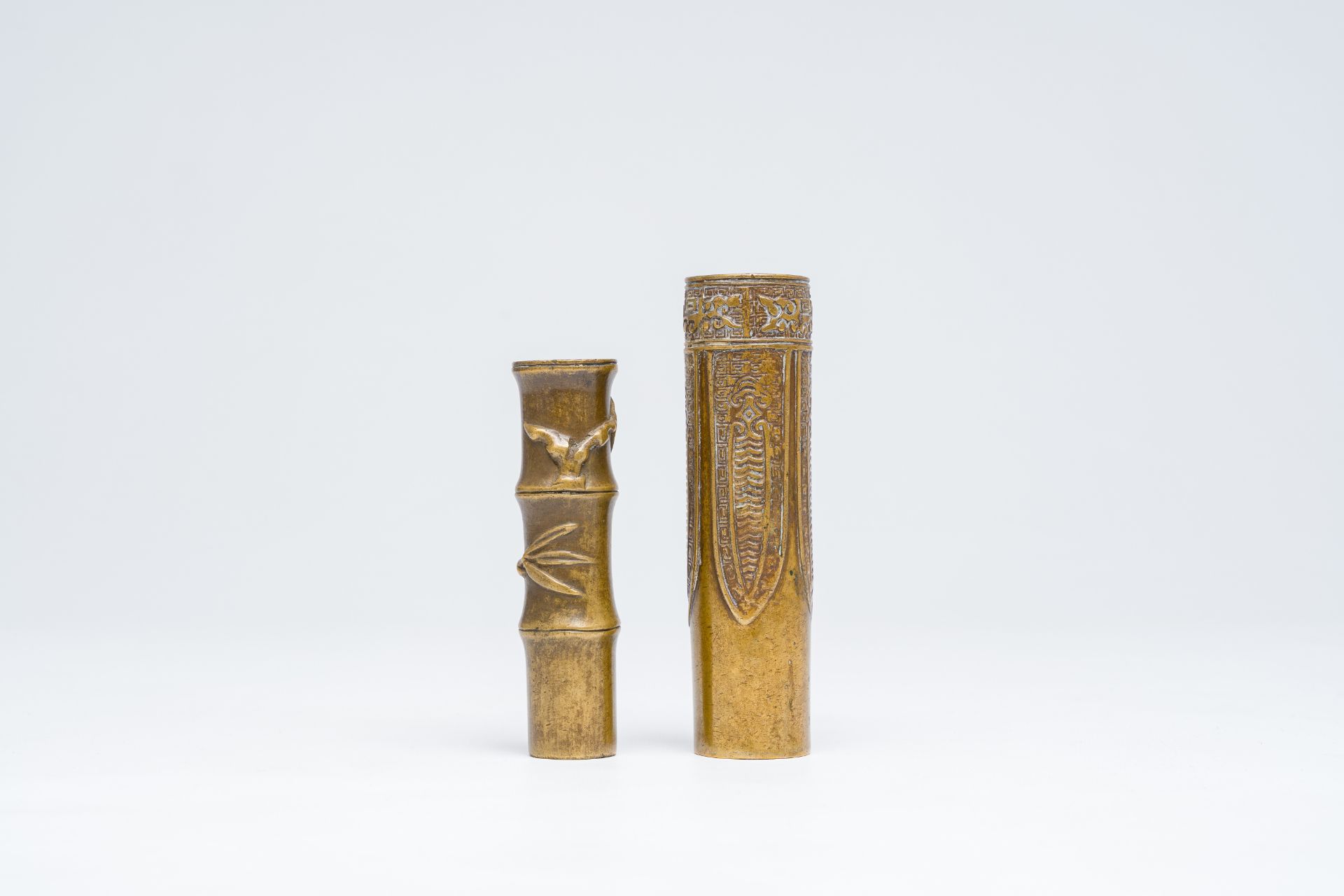 Two Chinese bronze joss stick holders, 19th C. - Image 2 of 7