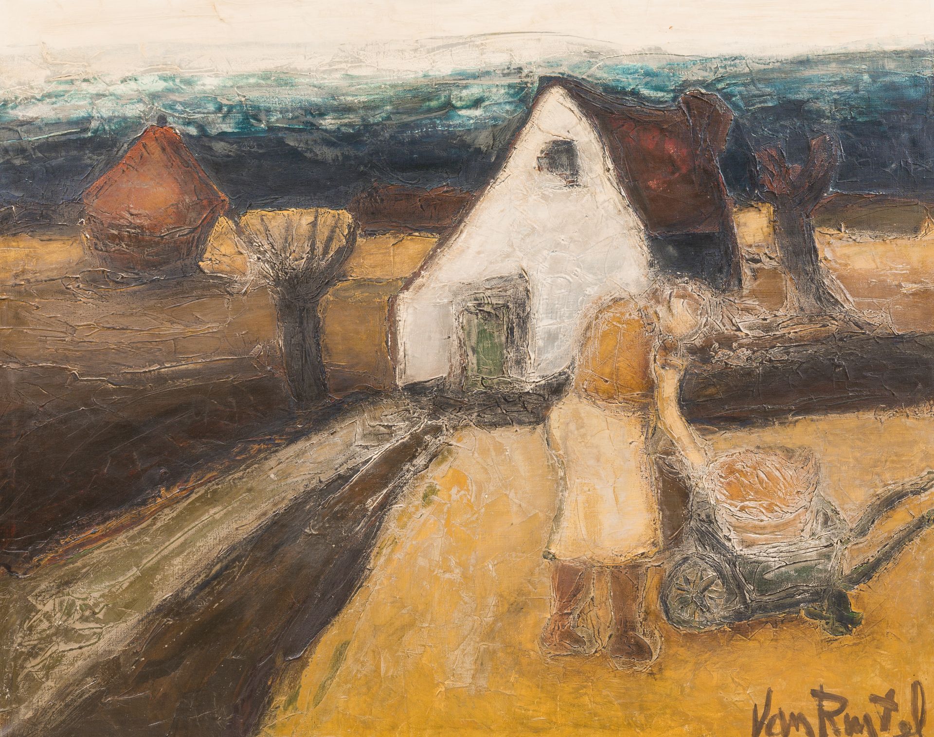 Theo Van Rintel (1936): The labor on the land, oil on canvas