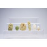 Six Chinese white and celadon jade carvings, 19th/20th C.