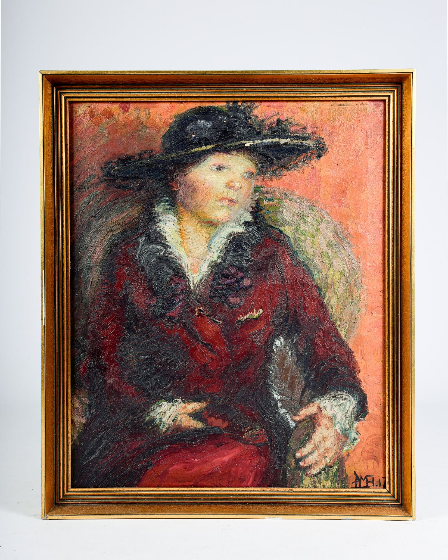 Monogrammed P.M.H. (?): Lady with a hat, oil on canvas, dated (19)17 - Bild 2 aus 4