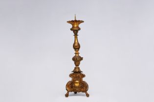 A Baroque dinanderie church candlestick, 18th C.