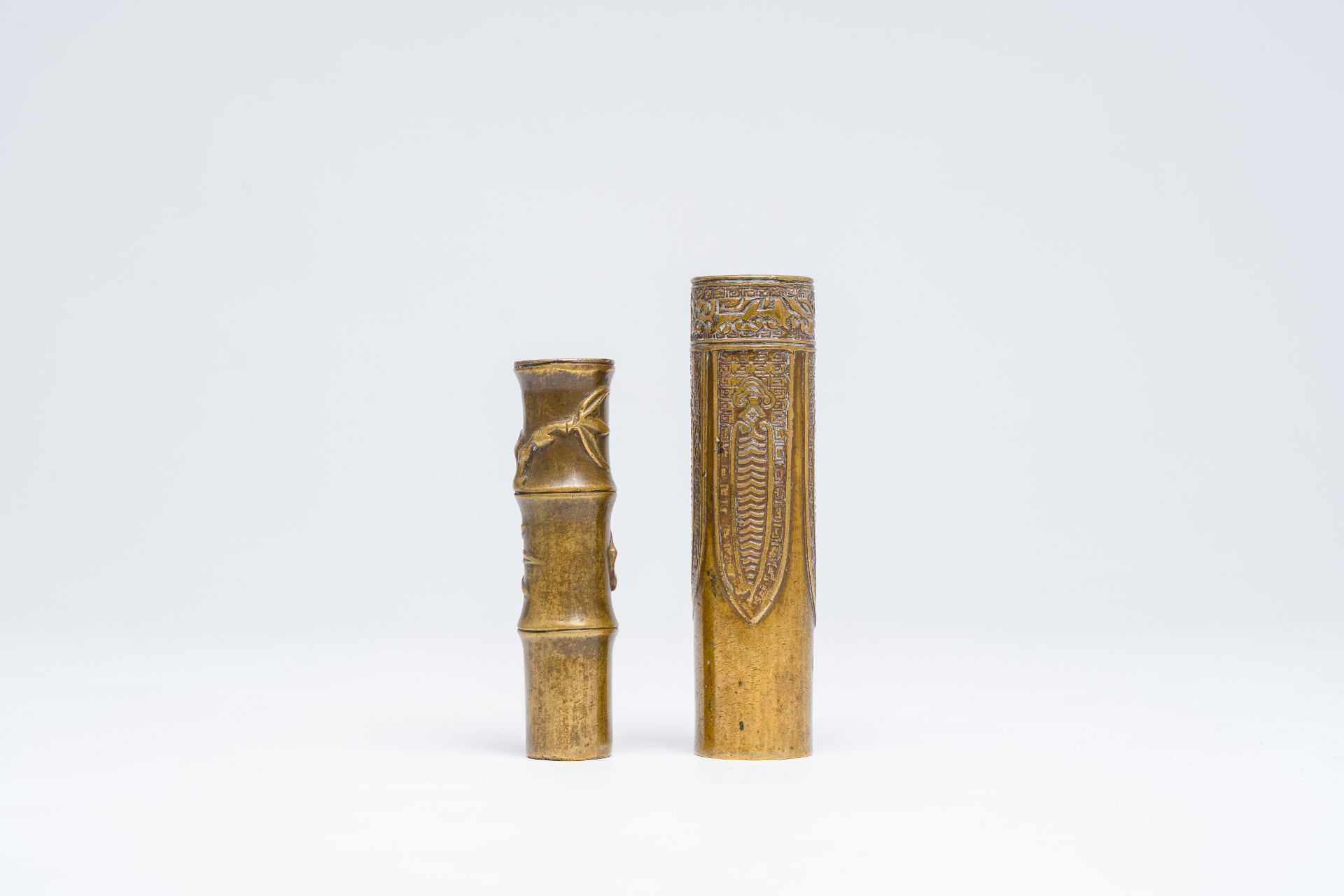 Two Chinese bronze joss stick holders, 19th C. - Image 3 of 7