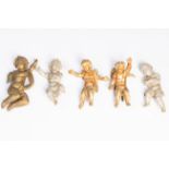 Five gilt and patinated carved wood angels, 18th/19th C.