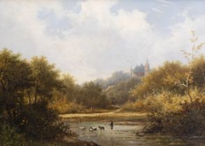 Hendrik Pieter Koekkoek (1843-1890/1910): A river landscape with a goat herd, oil on panel