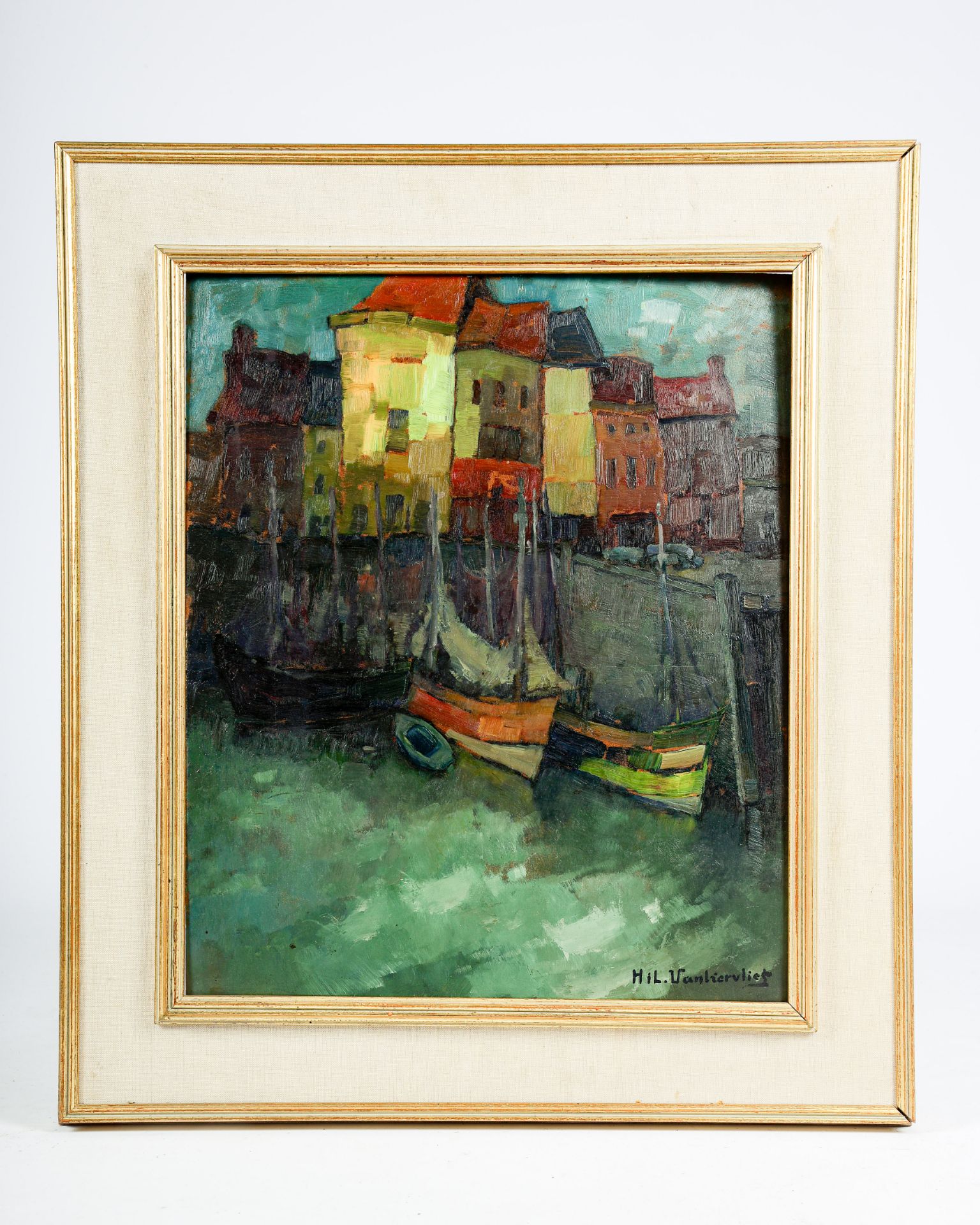 Hilaire Van Biervliet (1891-1982): A harbour view, oil on board - Bild 2 aus 5