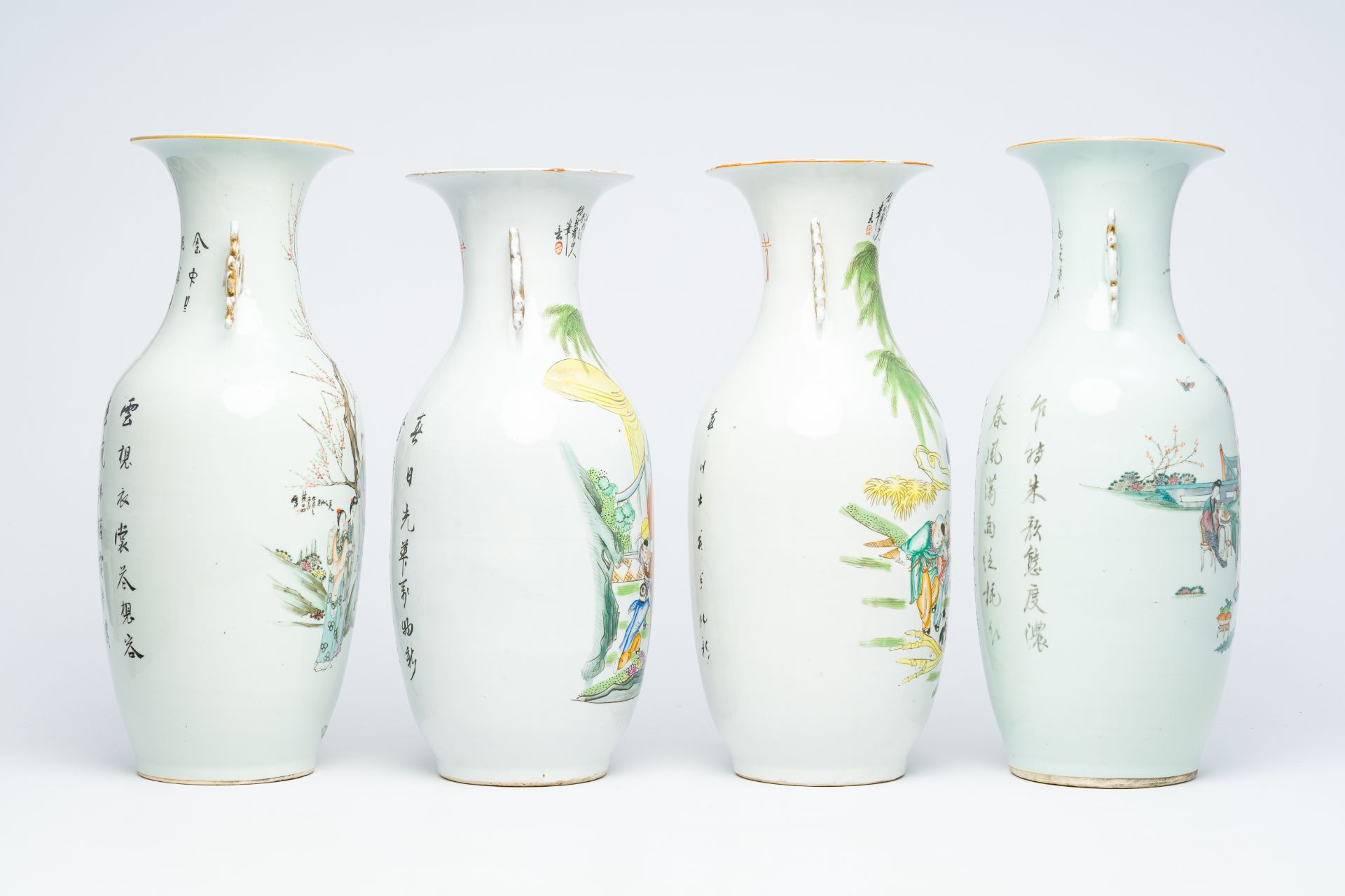 Four Chinese famille rose vases with ladies and playing boys, 19th/20th C. - Image 8 of 12