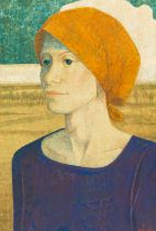 Antoon Catrie (1924-1977): Lady with a headscarf, tempera on board