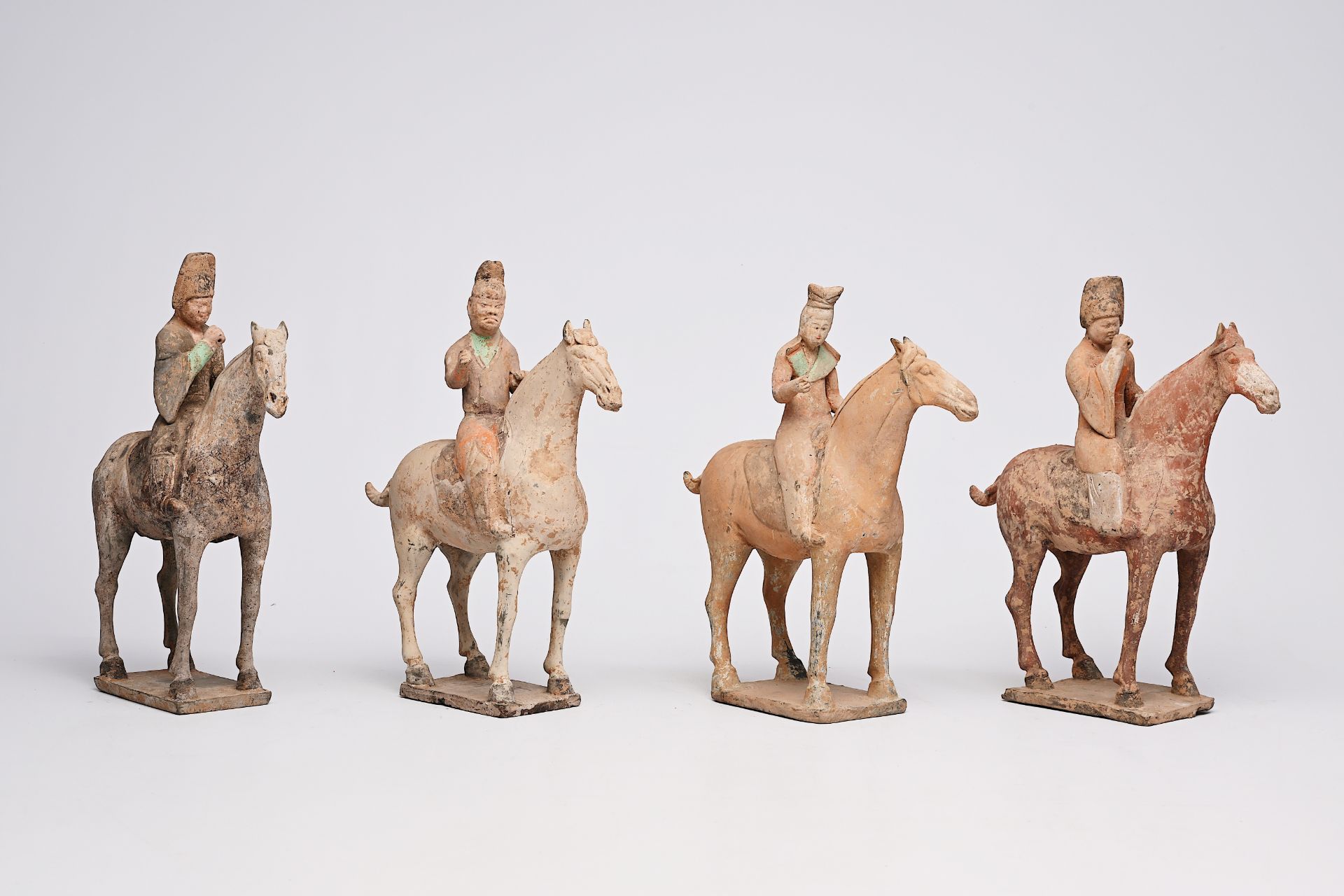 Four Chinese polychrome painted pottery equestrian figures, Tang - Image 19 of 22