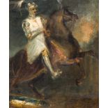 French school, monogrammed E.D., attrib. to Eugene Delacroix (1798-1863): Rider at dusk, oil on canv