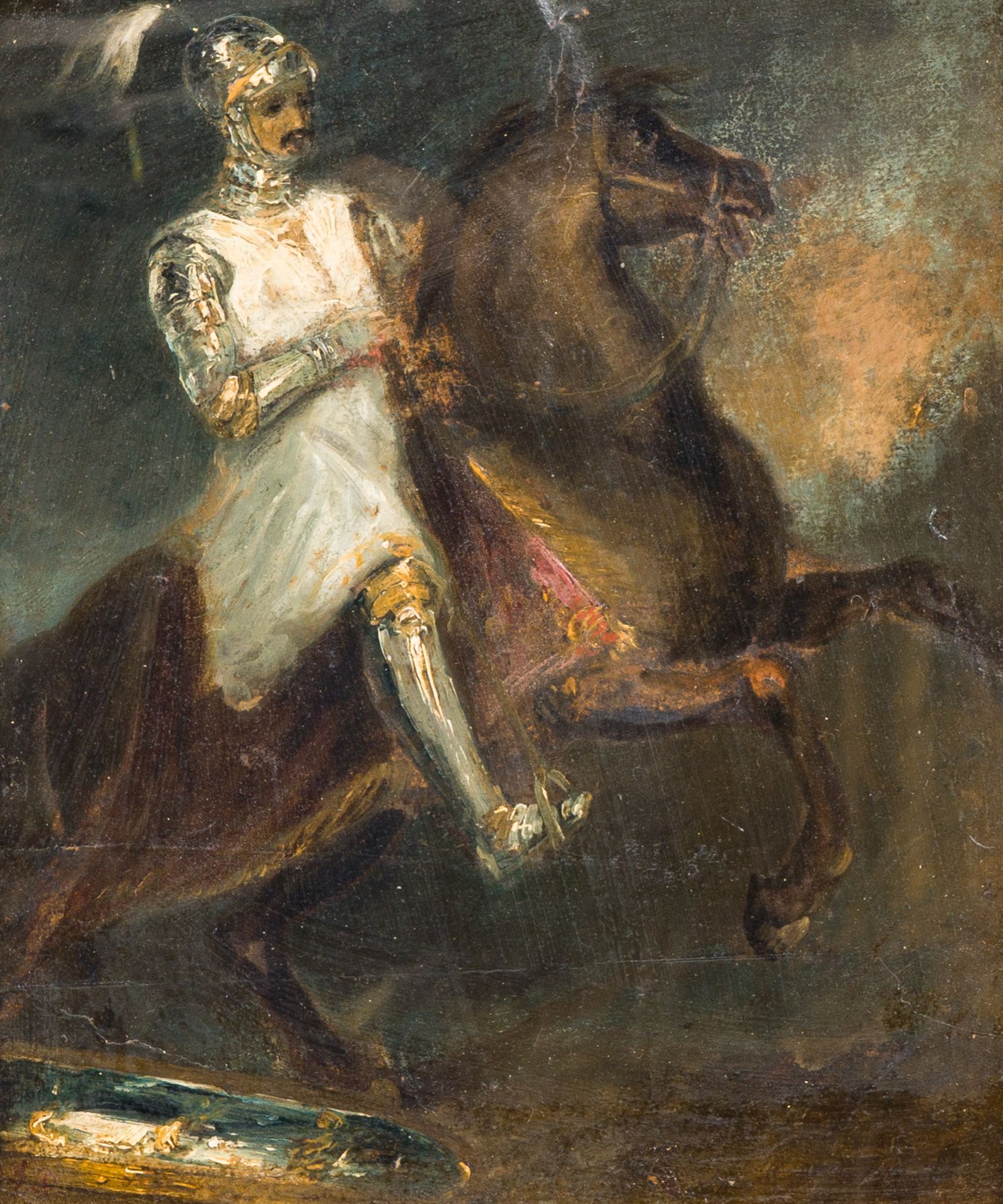 French school, monogrammed E.D., attrib. to Eugene Delacroix (1798-1863): Rider at dusk, oil on canv