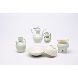 Six Chinese celadon and qingbai wares, Song/Ming