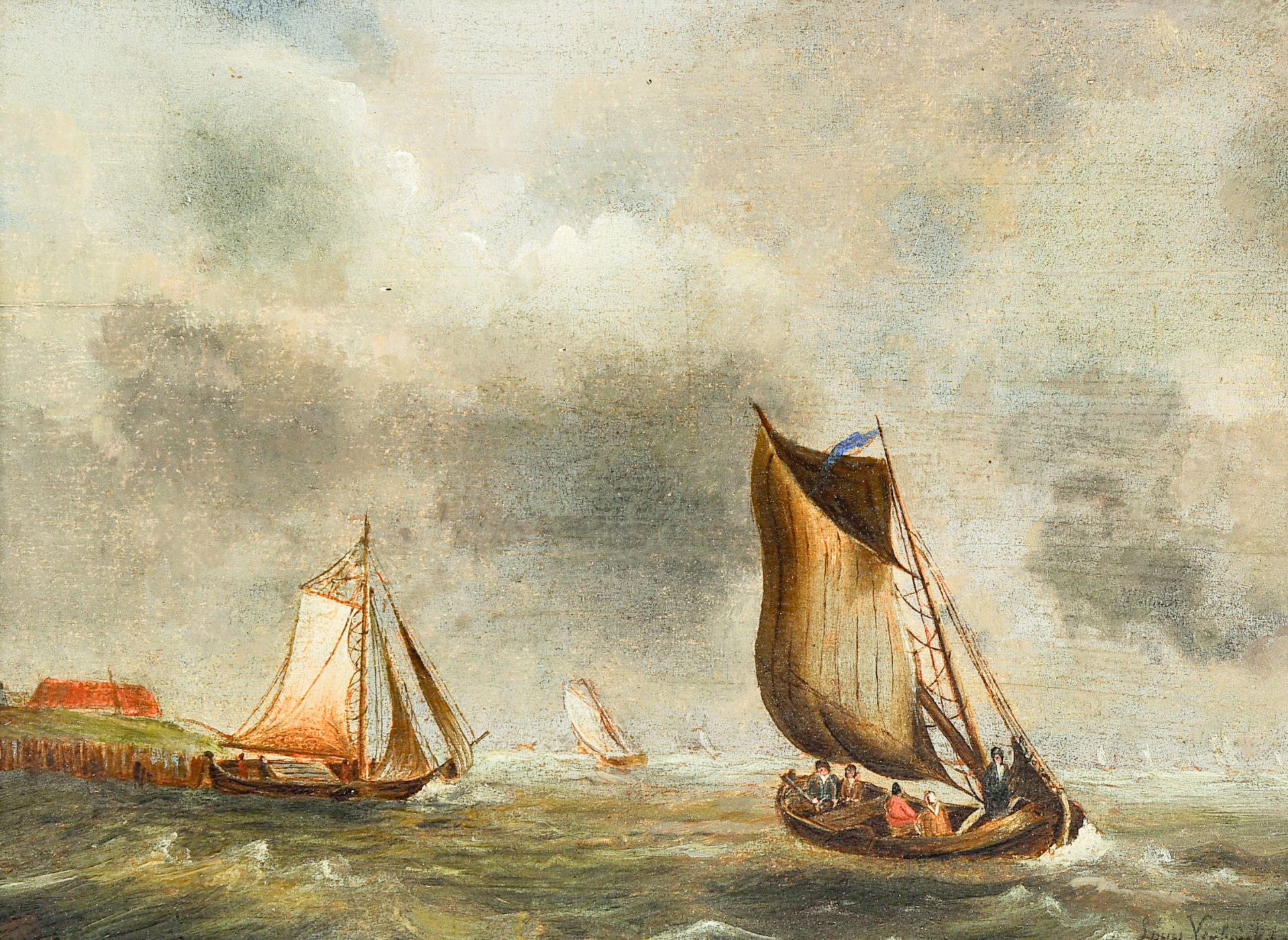 Louis Verboeckhoven (1870-?, in the manner of): Marine, oil on panel