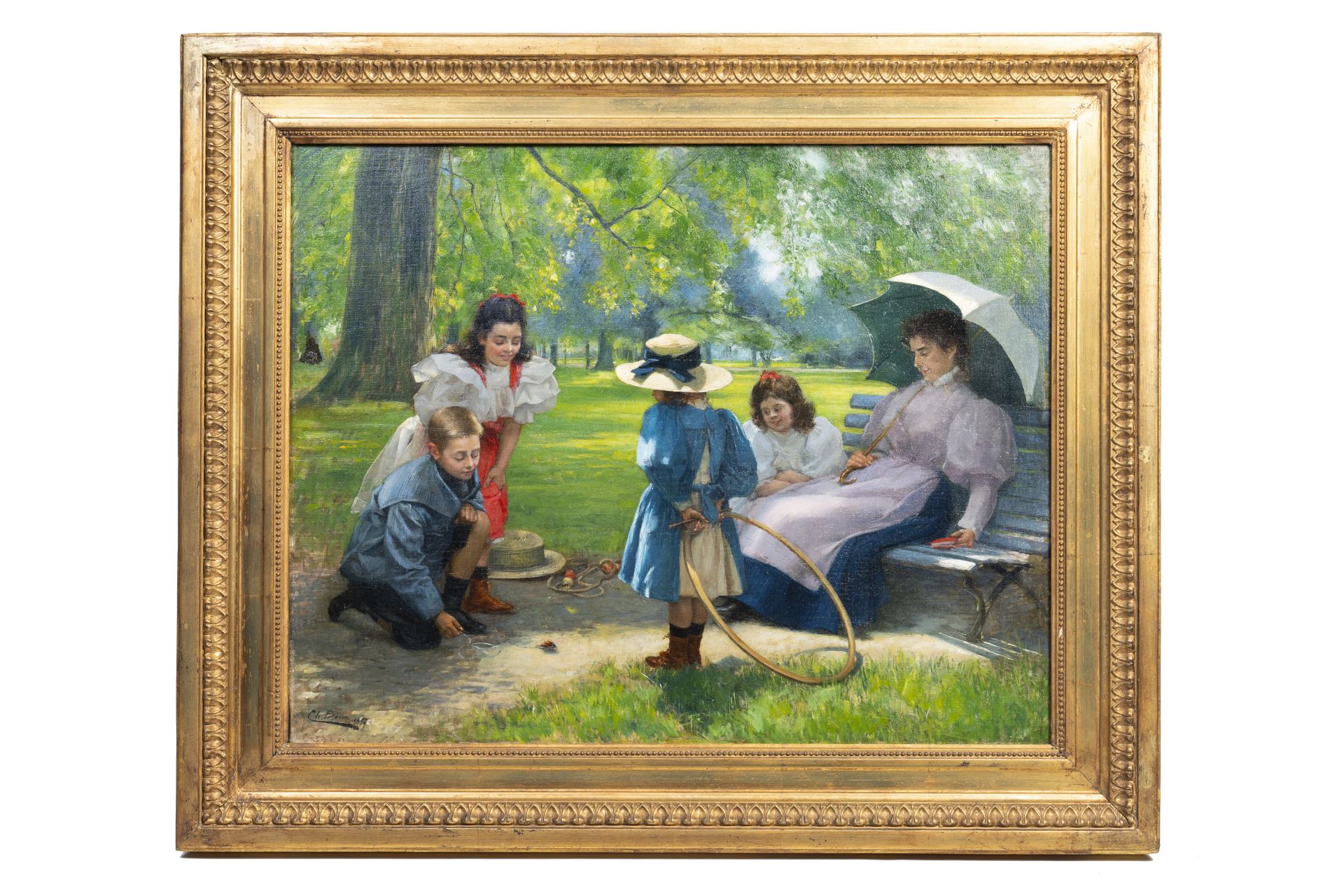 Charles Boom (1858-1938): A sunny Sunday afternoon in the park, oil on canvas, dated 1897 - Bild 2 aus 4