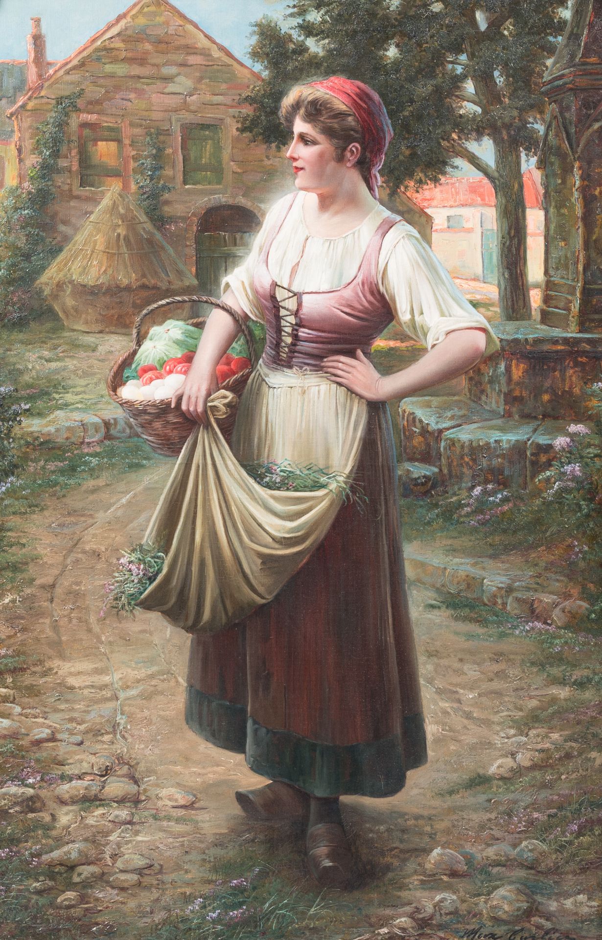 Max Albert Carlier (1872-1938): 'La fermiere', oil on canvas