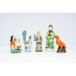 Five various Chinese famille rose and polychrome porcelain figures, 19th/20th C.