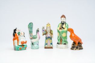 Five various Chinese famille rose and polychrome porcelain figures, 19th/20th C.