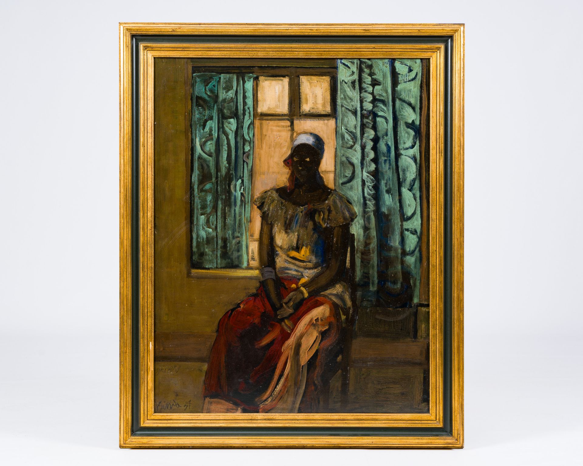 Floris Jespers (1889-1965): Portrait of a seated Congolese lady, oil on canvas, dated (19)57 - Image 2 of 6