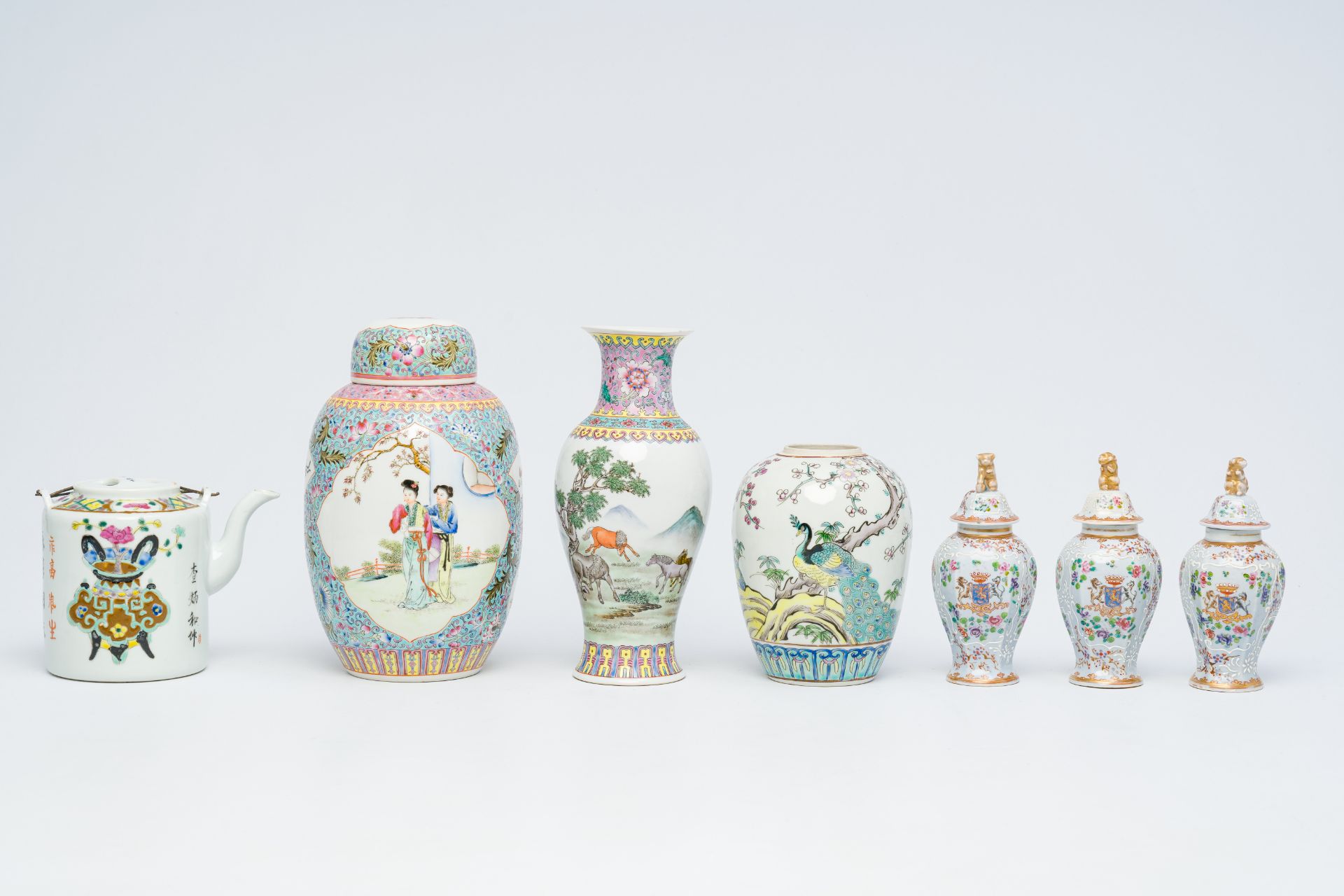 A varied collection of Chinese famille rose porcelain and three French Samson famille rose style 'ar - Image 4 of 17