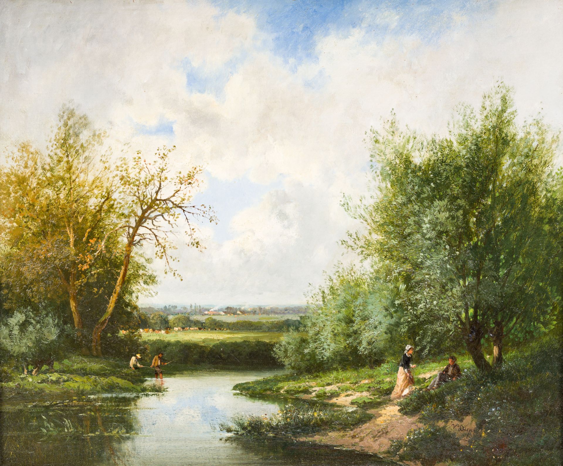 Leon Victor Dupre (1816-1879): Pleasant pastime on the banks of the river, oil on canvas