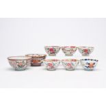 Eight Chinese famille rose, Imari style and Amsterdams bont cups and bowls, Yongzheng/Qianlong