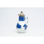 A Chinese blue, white and gilt silver mounted jug with floral design after Maria Sybilla Merian, Qia