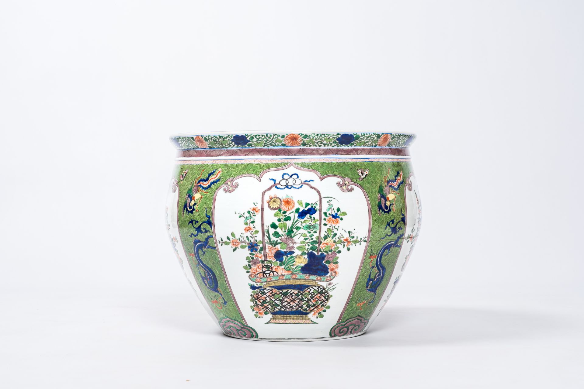 A French Samson famille verte style jardiniere with phoenixes, dragons and flower baskets, Paris, 19 - Image 3 of 20