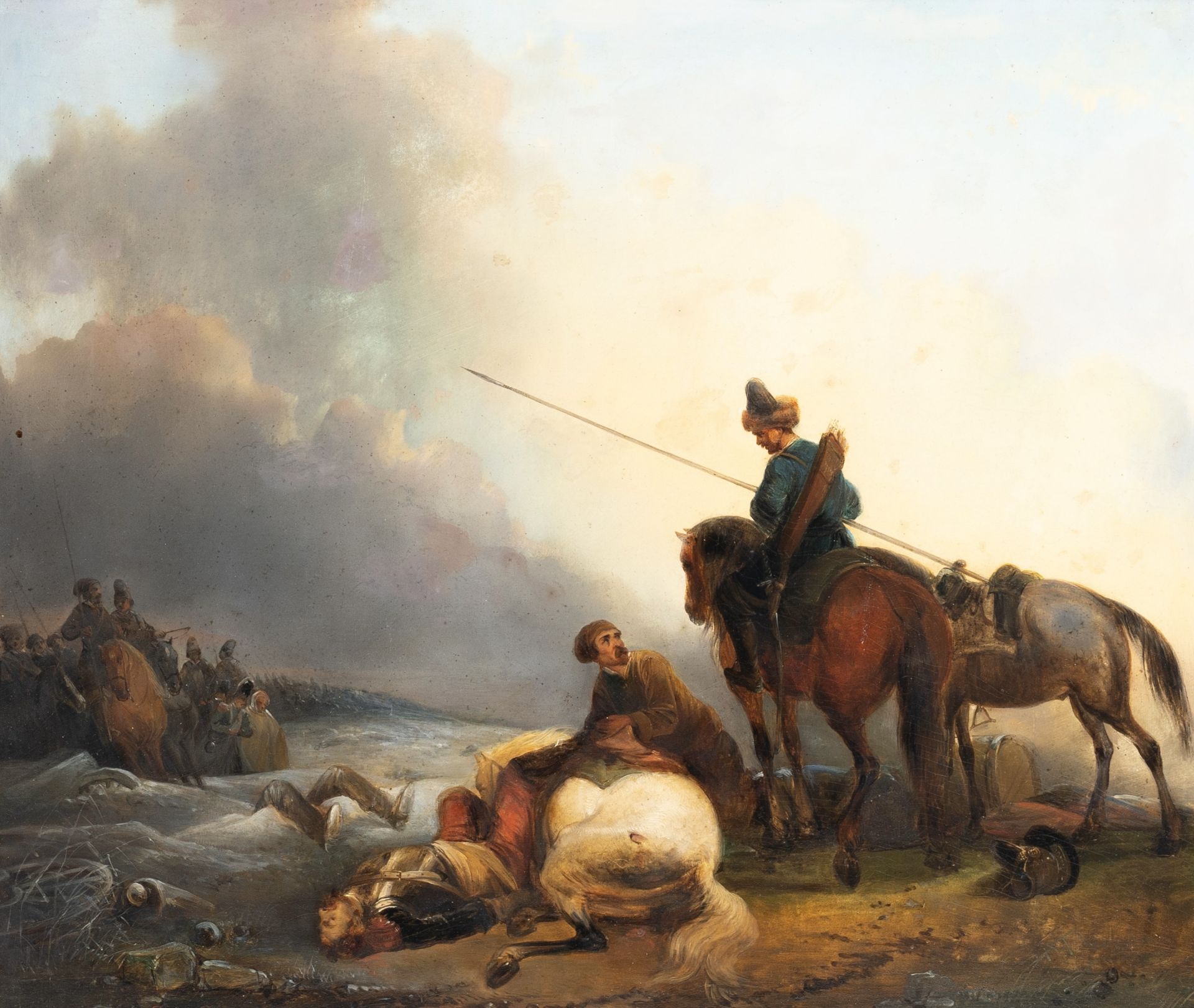 Joseph Jacobs (1806-1856): The end of the battle, oil on panel, dated 1843