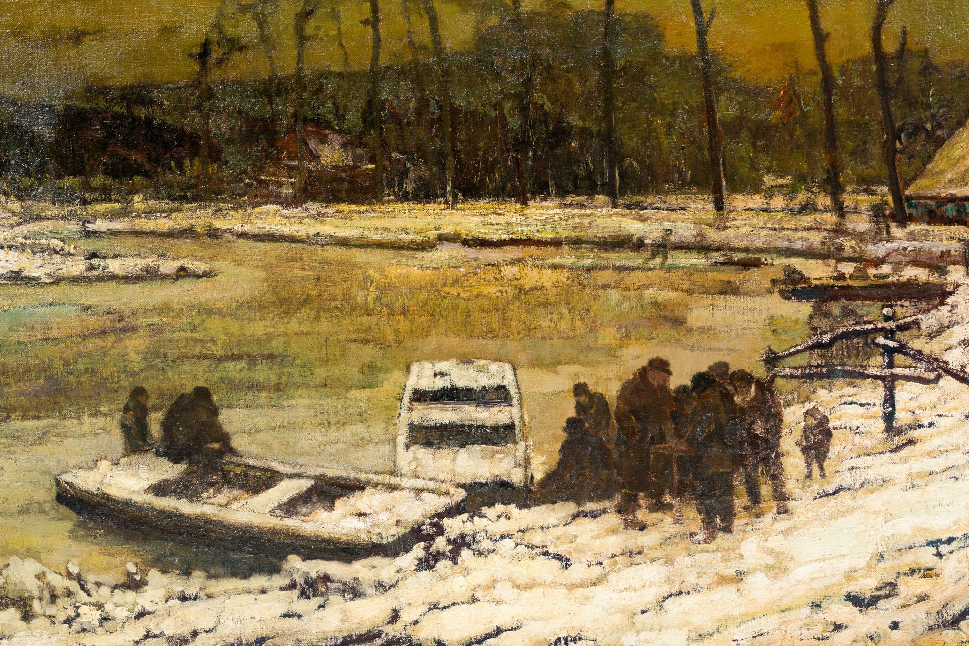 Alfons De Cuyper (1887-1950): The crossing in winter time, oil on canvas - Image 5 of 6