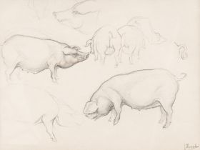 Jules De Bruycker (1870-1945): Study for the pig market in Damme, pencil on paper