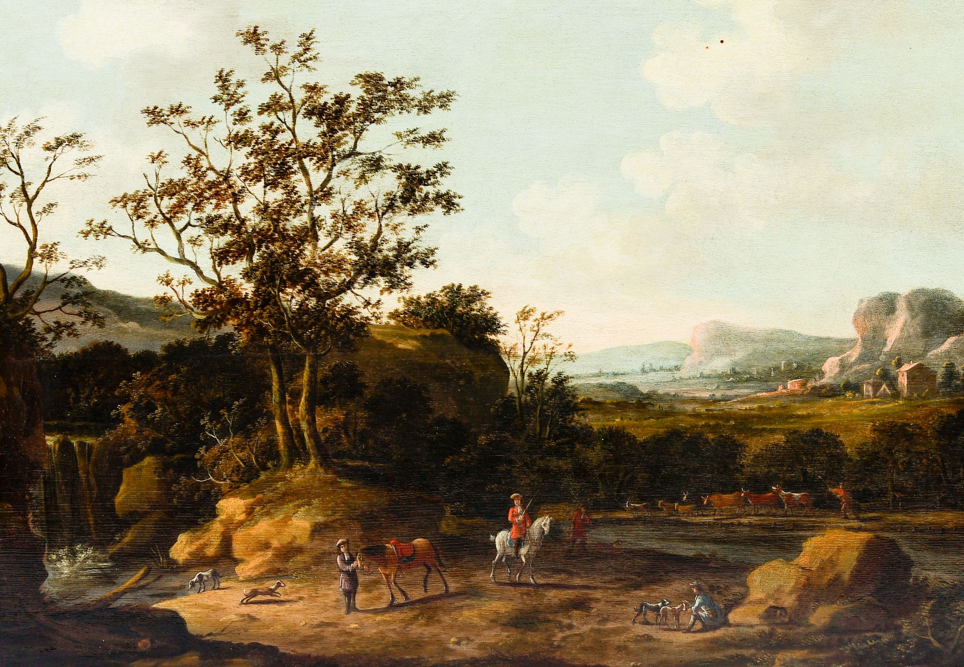 Dutch school: An animated landscape, oil on panel, 18th C.