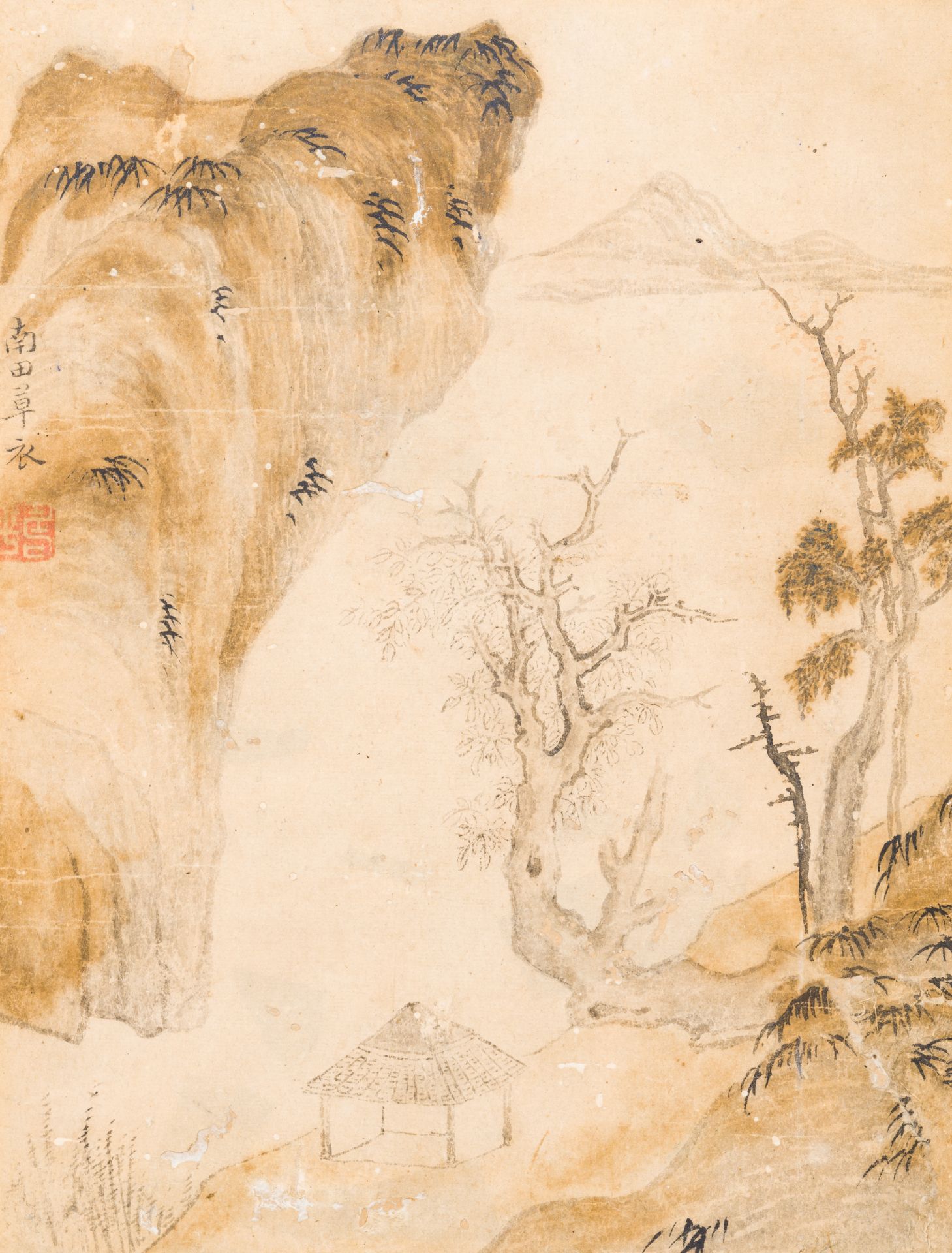 Chinese school: Three landscapes, ink and colours on paper, Qing - Image 3 of 5