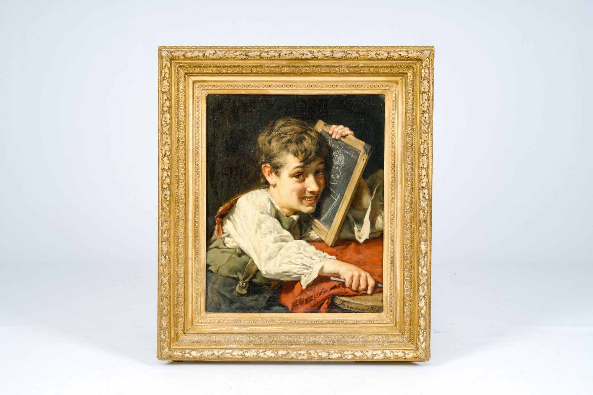 Edgard Farasyn (Edgar Farasijn, 1858-1938): 'Grand-mere', oil on canvas, dated 1878 - Image 2 of 5