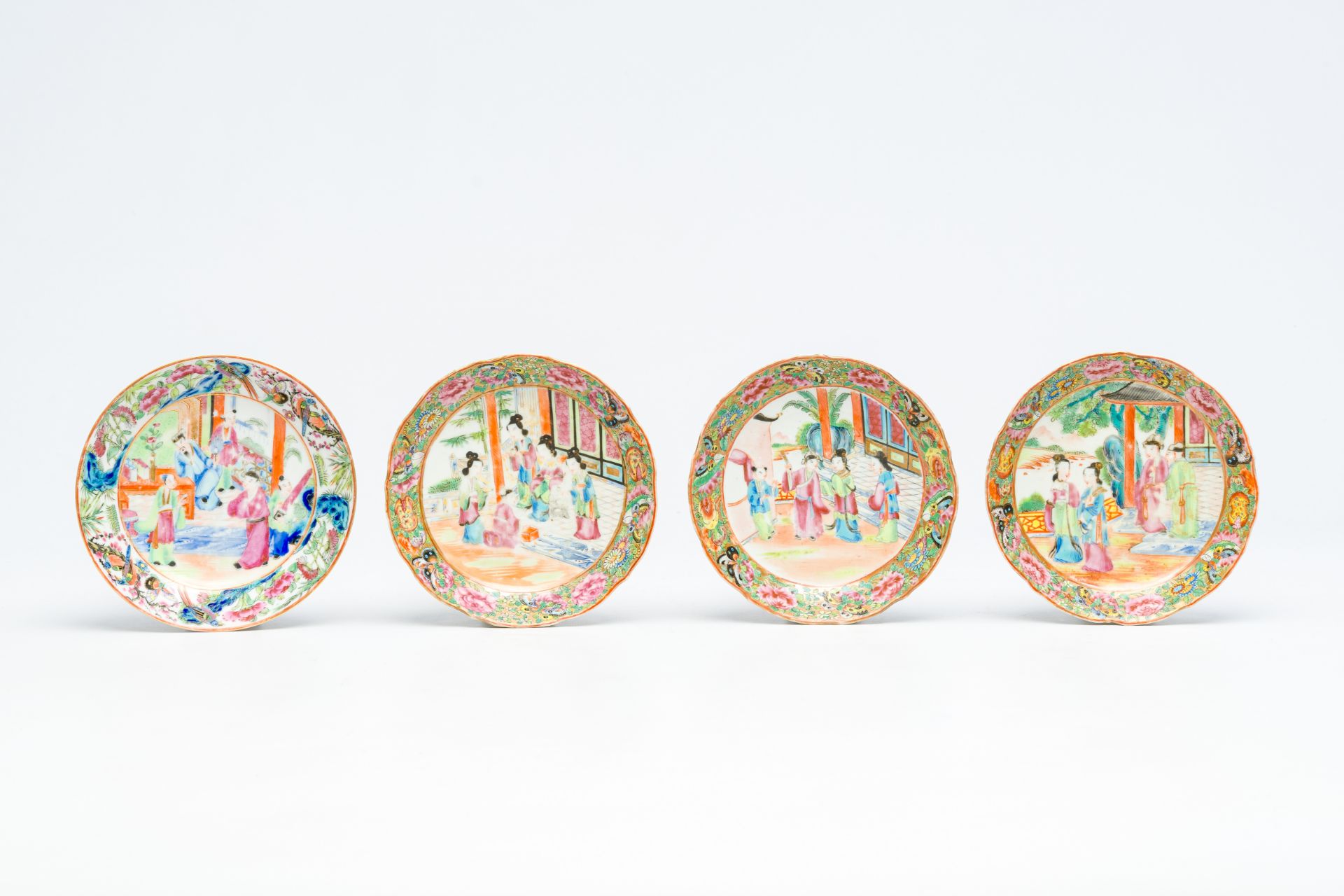 Nine Chinese Canton famille rose cups and seven saucers, 19th C. - Image 2 of 11