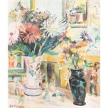 Ernest Van den Driessche (1894-1985): Animated still life of flowers, oil on board