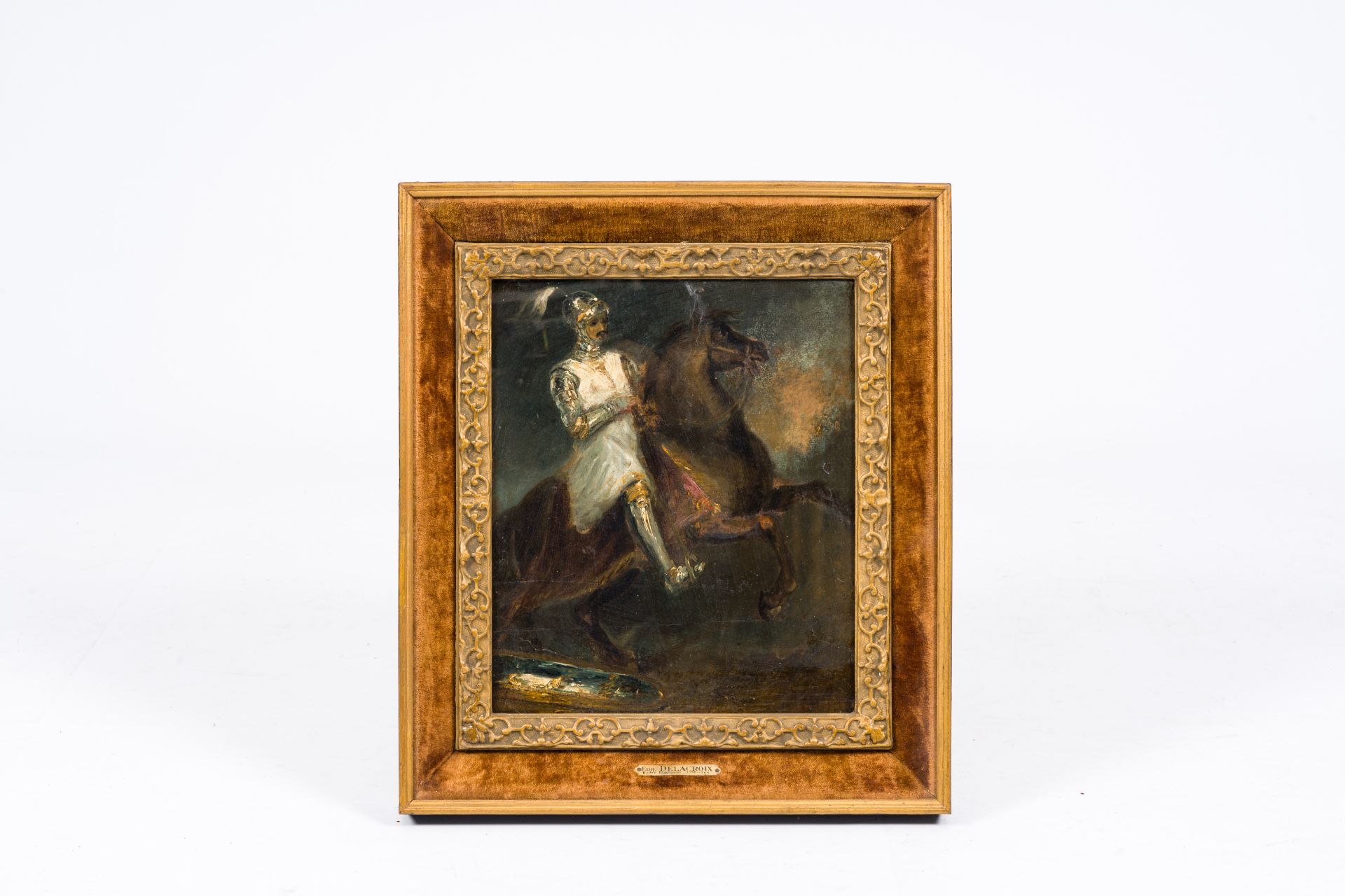 French school, monogrammed E.D., attrib. to Eugene Delacroix (1798-1863): Rider at dusk, oil on canv - Image 2 of 14