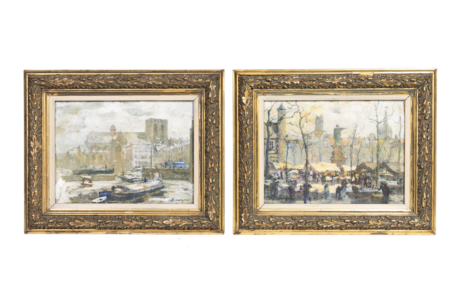 Alfons De Cuyper (1887-1950): Two Ghent cityscapes, oil on panel