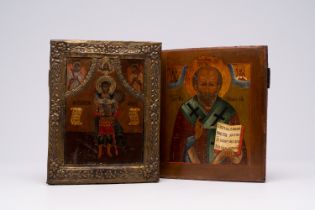 Two orthodox icons, 'Saint Nicholas of Myra' and 'Saint John the Warrior', 19th C.