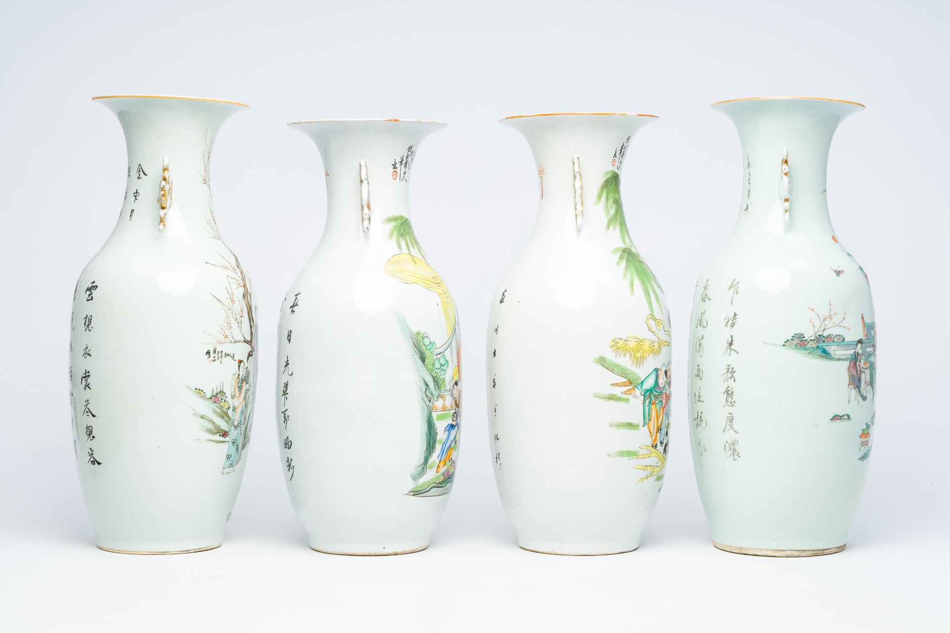 Four Chinese famille rose vases with ladies and playing boys, 19th/20th C. - Image 7 of 12