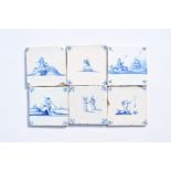 Six Dutch Delft blue and white tiles with biblical, classical and mythological scenes, 17th/18th C.