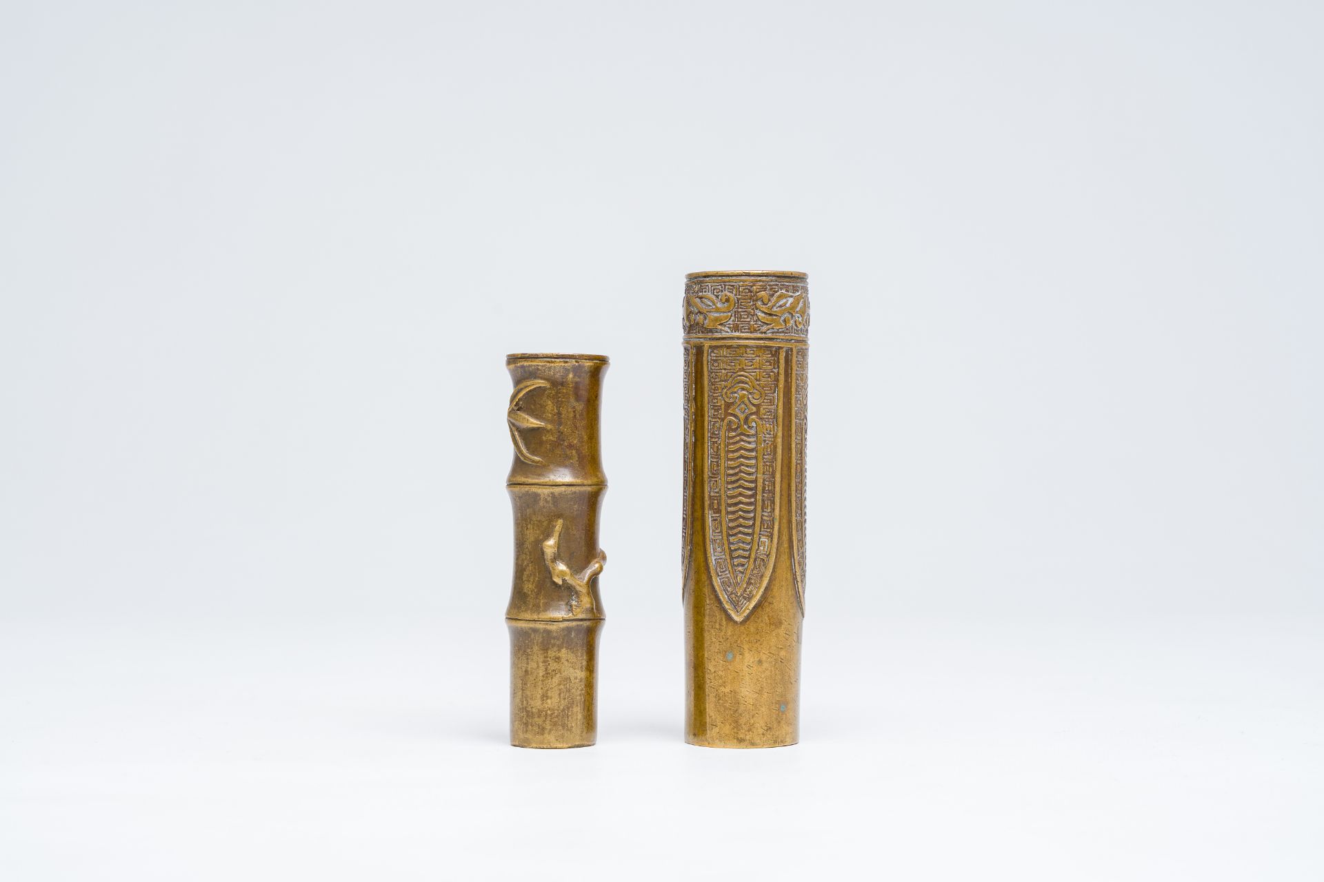 Two Chinese bronze joss stick holders, 19th C. - Image 4 of 7