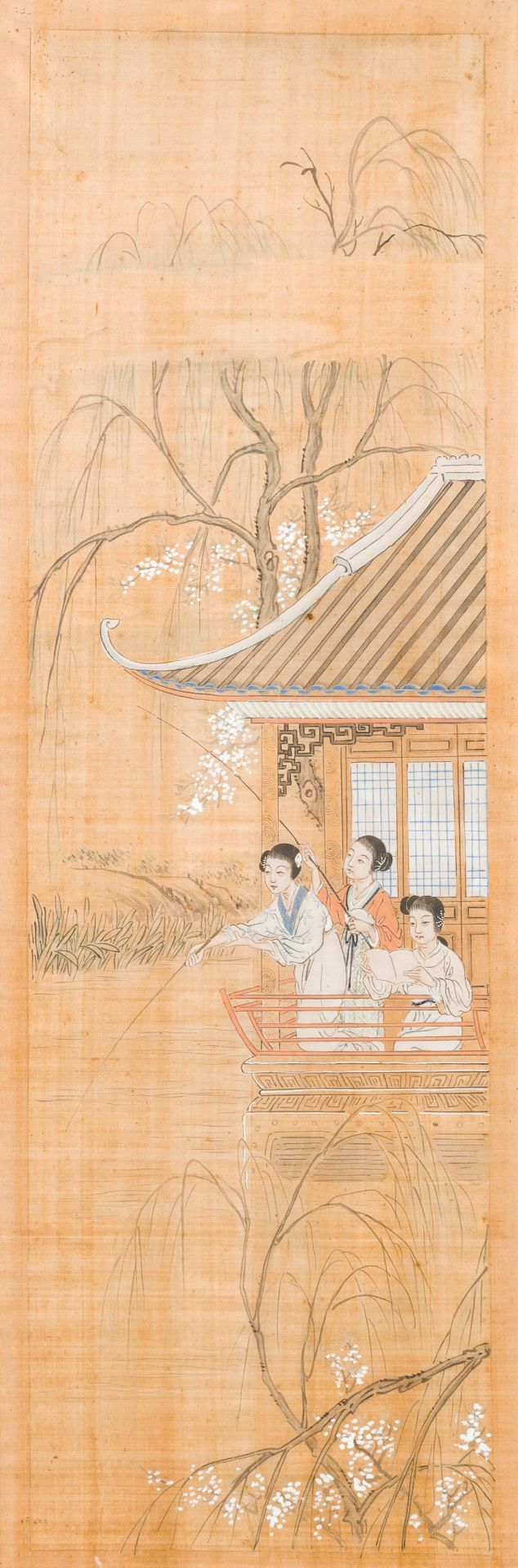 Chinese school: Two scenes with ladies in a landscape, ink and colours on silk, 19th/20th C. - Bild 4 aus 4