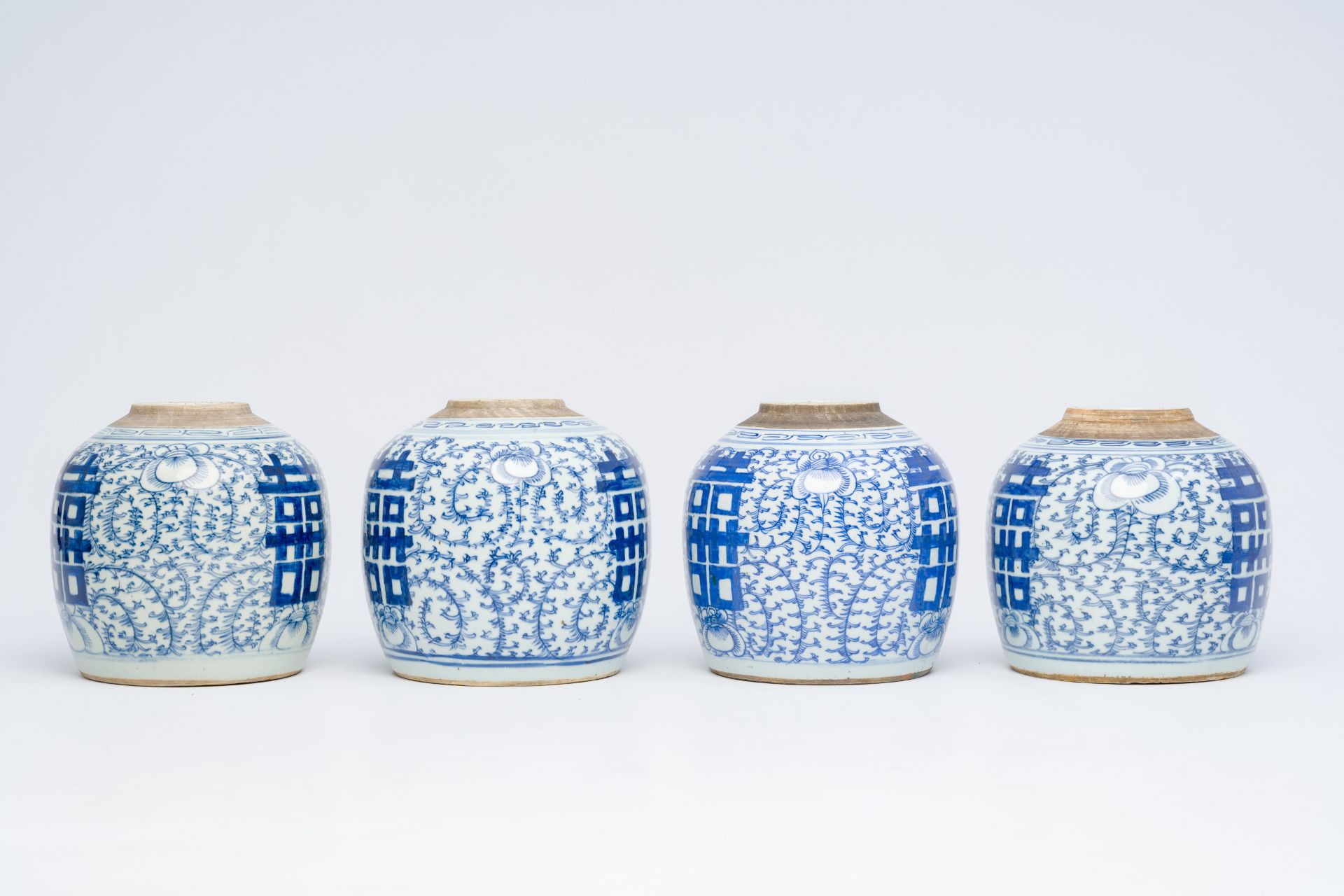 Eight Chinese blue and white ginger jars with 'Xi' and floral design, 19th/20th C. - Image 10 of 28