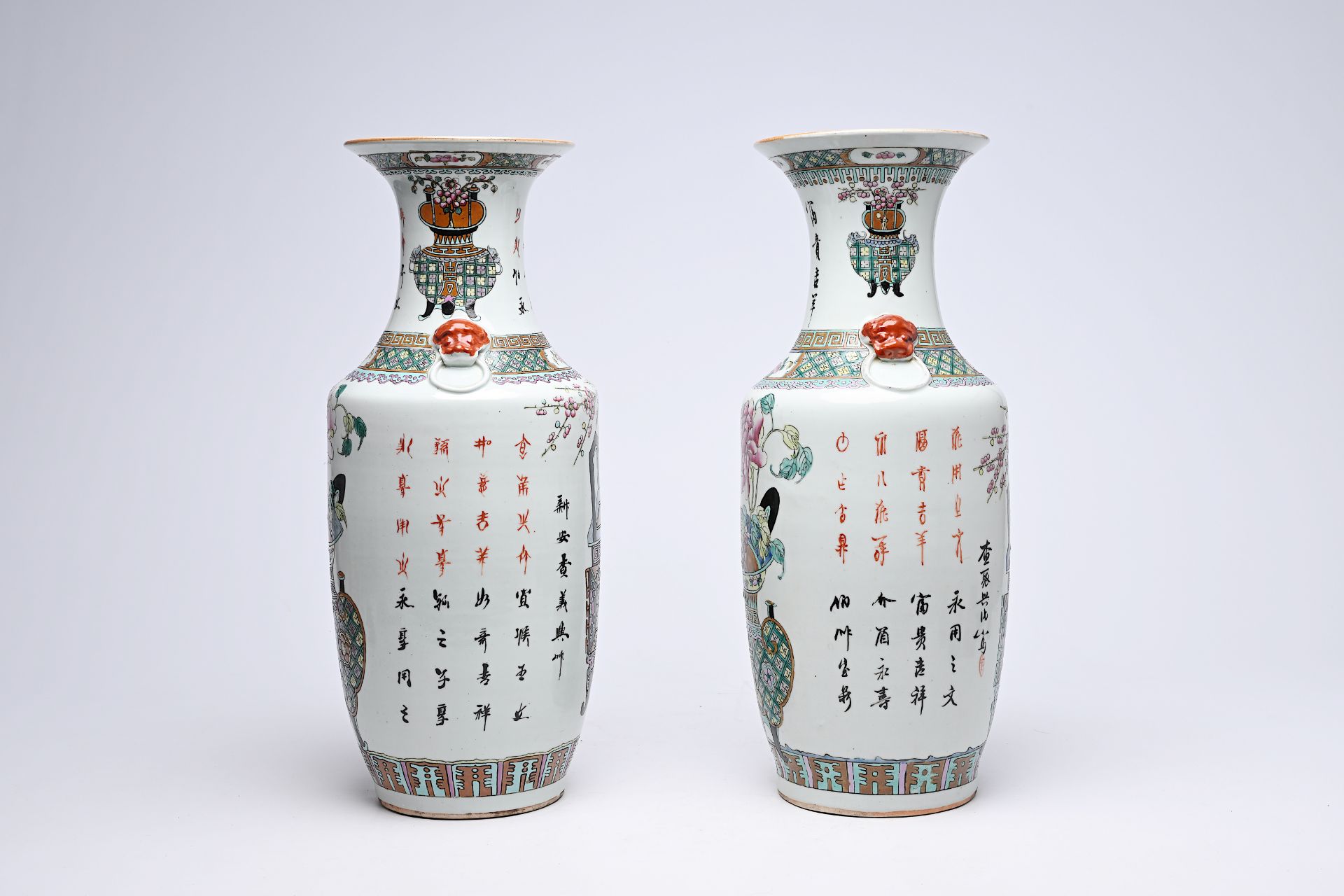 A pair of Chinese famille rose 'flower basket' vases, 19th C. - Image 3 of 12