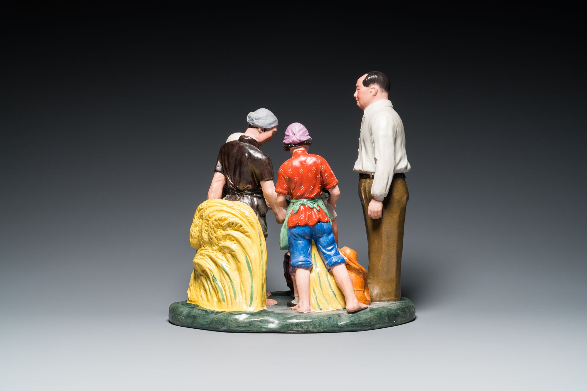 A large Chinese polychrome porcelain Cultural Revolution group with Mao, 20th C. - Image 3 of 7